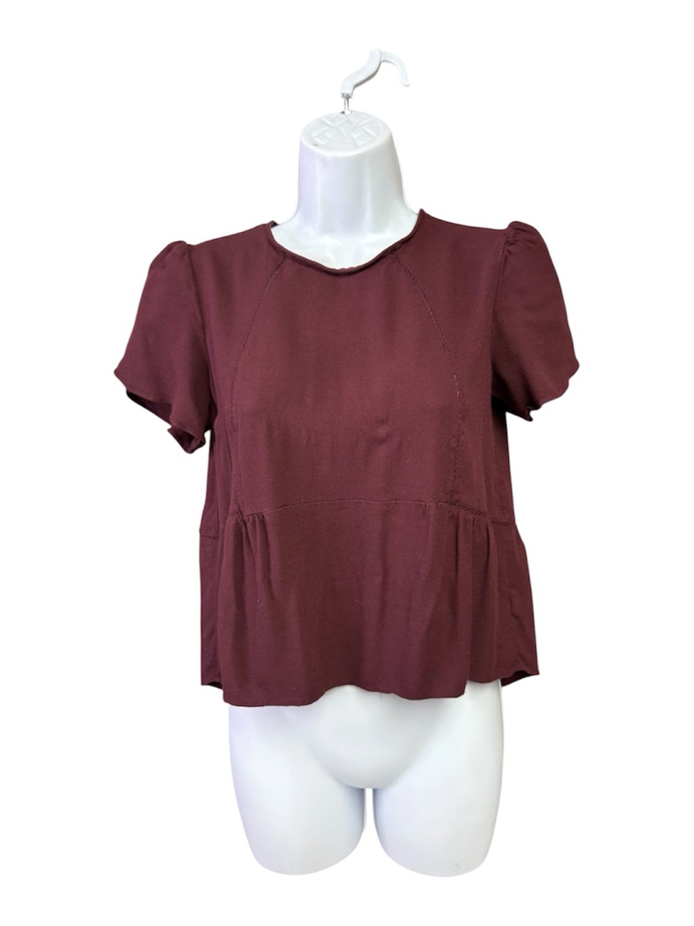 Sunday Best Wine Colored Short Puff Sleeve Peplum Blouse size small